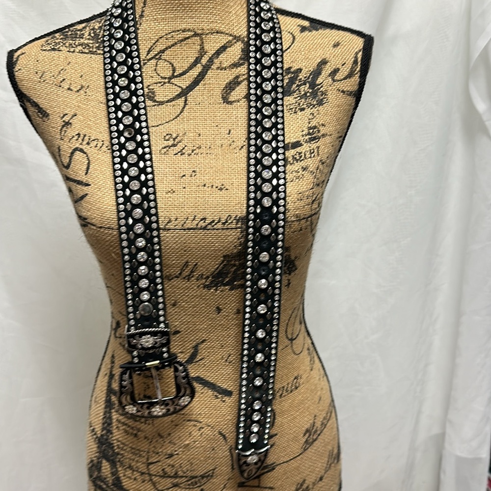 Black leather studded bling belt